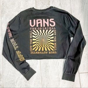 Vans Neon Off the Wall Long Sleeve Black Crop Top Size Large